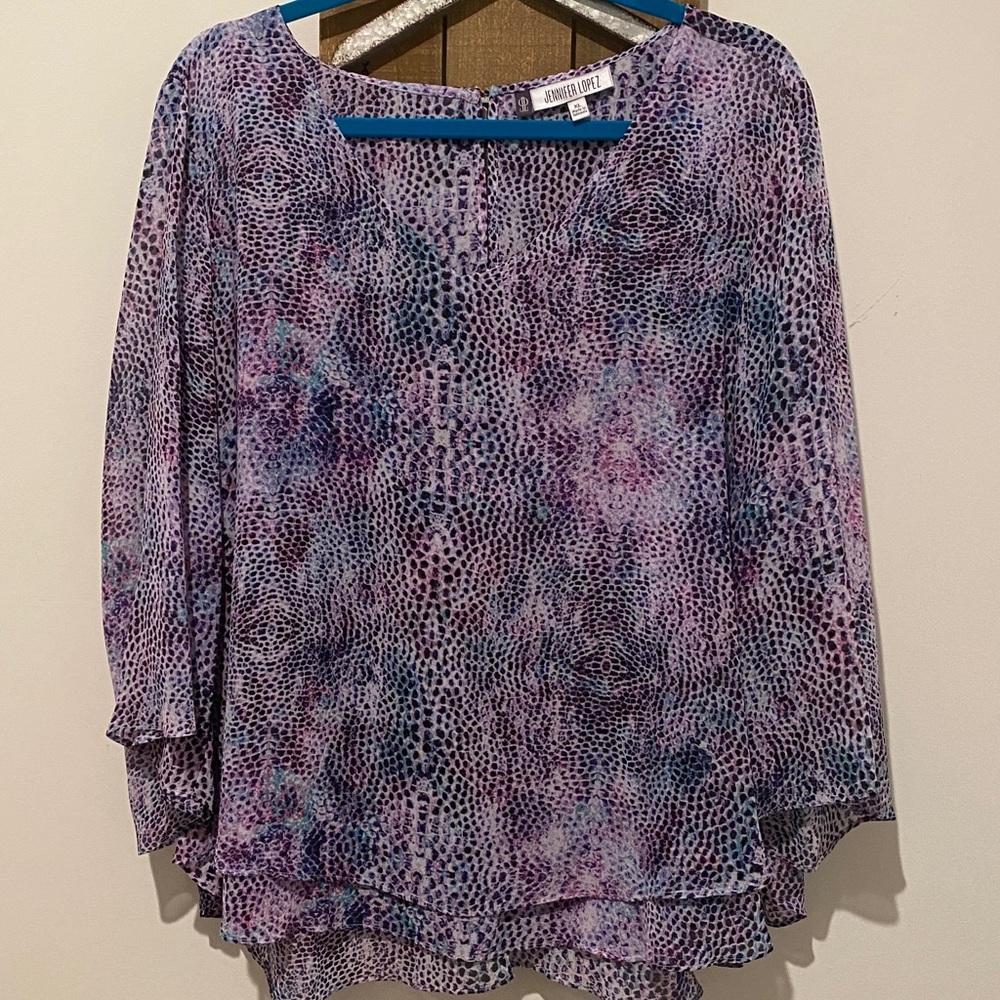 Jennifer Lopez Purple and Blue Leopard Print Top
